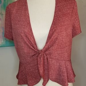 Perceptions petite large wrap tie shirt with flare waist cute crop top!!